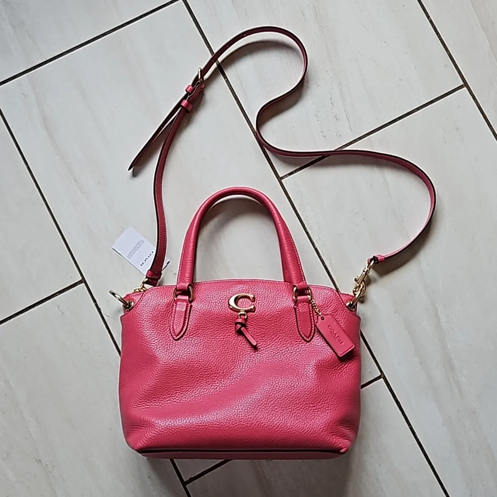 🍓NWT $398 Coach Remi Leather Convertible Bag Strawberry Haze Gold
